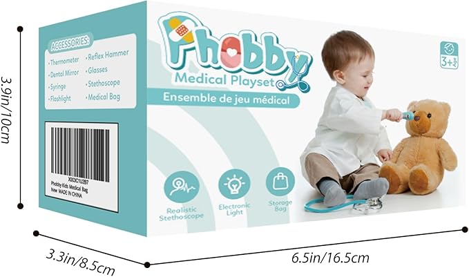 Kids Doctor Kit, 8 Pieces Kids Doctor Playset with Medical Storage Bag & Real Stethoscope, Pretend Play Doctor Toys for Toddler Boys Girls Aged 3 4 5 6