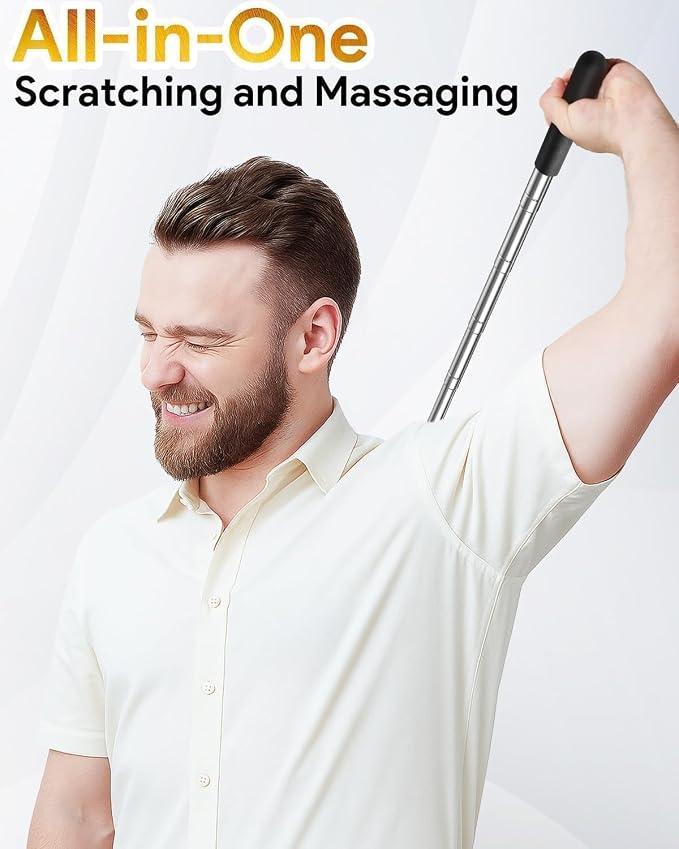 TUKUOS Telescoping Back Scratcher with 5 Detachable Scratching Heads, Rubber Handles, Anniversary Birthday Gifts for Men Women Back Scratcher for Men/Dad/Women/Adults