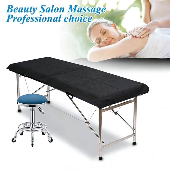 100Pcs Disposable Bed Sheets 31.5"x71"Coated Non-Woven Massage Table Sheets,Waterproof & Oil-Proof,Hygienic & Comfortable for Massage,Tattoo,Beauty,Spa,Breathable & Durable(Black)