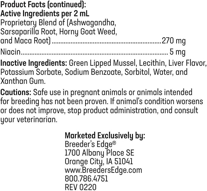 Breederโs Edge Get Him Going, Reproductive Performance Supplement for Male Dogs and Cats, Supports Libido, Energy, Hormone Balance and Fertility, Horny Goat Weed, Maca, Ashwagandha, Made in USA, 30 ml