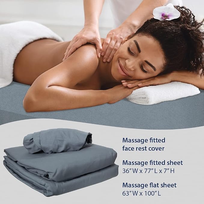 ForPro Professional Collection Premium Microfiber 3-Piece Massage Sheet Set, Cool Grey, Ultra-Light, Stain, and Wrinkle-Resistant, Includes Flat, Fitted Sheet and Massage Face Rest Cover