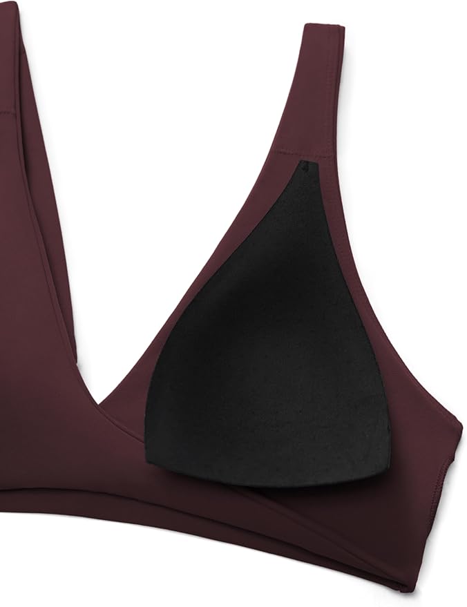 CRZ YOGA Butterluxe Front Twist Deep V Neck Sports Bras for Women - Wide Straps Padded U Back Yoga Crop Top