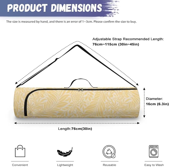 Yoga Mat Bag with Adjustable Shoulder Strap and Handle Zipper, 30in Wide x 6.3in Diameter for Yoga Mat Storage