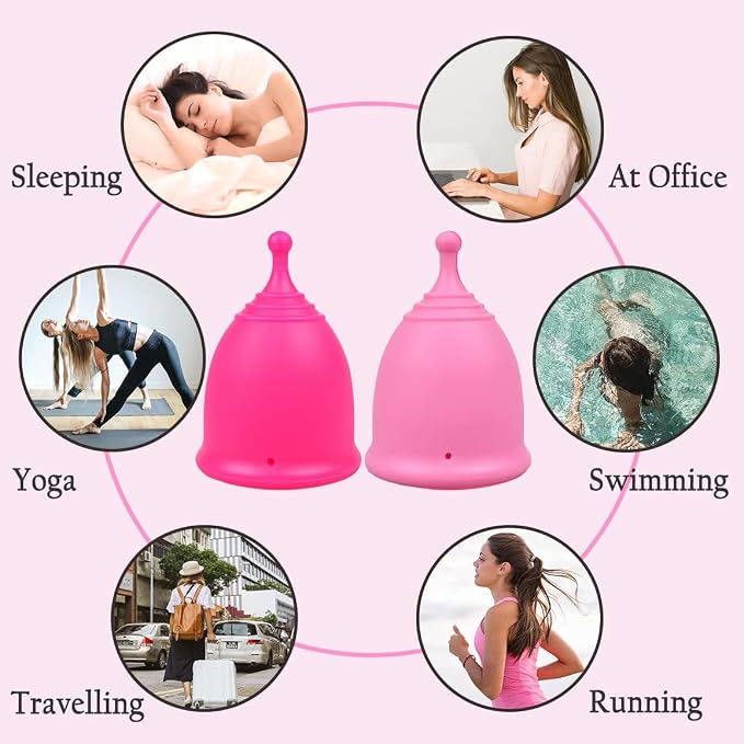 SHORDY Pink Menstrual Cups Set of 2 with Storage Box - Small and Large Reusable Period Cups for Women - 12 Hour Leak Free Protection - Medical Grade Silicone - Copa Menstrual para Mujer