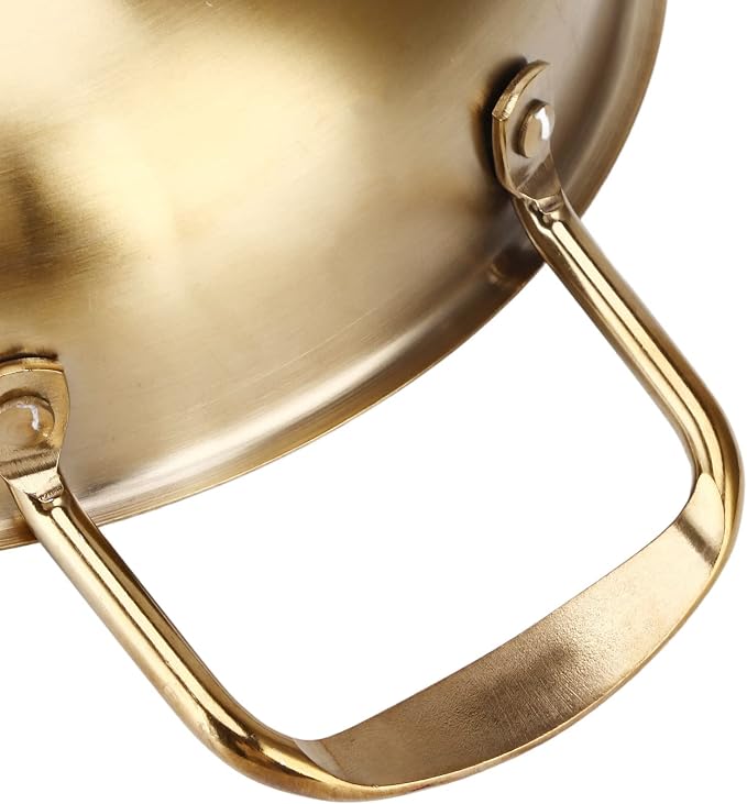 Gold Korean Ramen Pot, Stainless Steel Noodle Pot, Portable Kitchen Cooking Pot for Soup, Noodle, Pasta (Inner diameter 20cm)