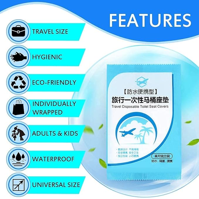 NEAGLORY 100 Pack Disposable Plastic Toilet Seat Cover Waterproof and Non Slip Individually Wrapped, for Travel, Toilet Seat Protectors for Toddler Potty Training, Pregnant Mom, Adult