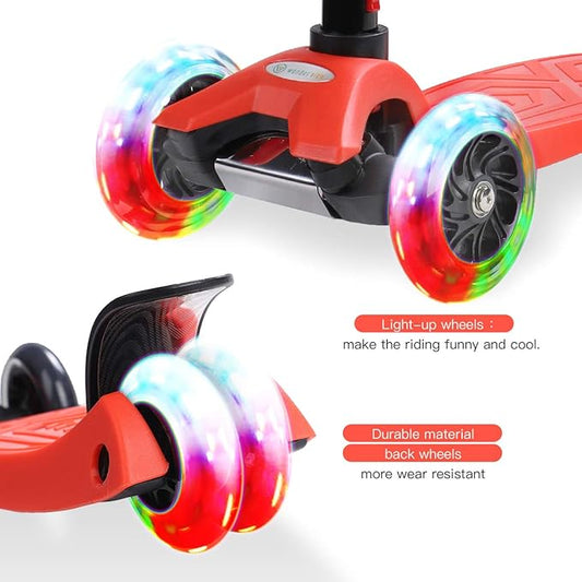 3 Wheel Scooter for Kids Ages 6-12,Kids Scooter with Light Up Wheels, Sturdy Deck Design, and 4 Height Adjustable Suitable for Kid Ages 3-12