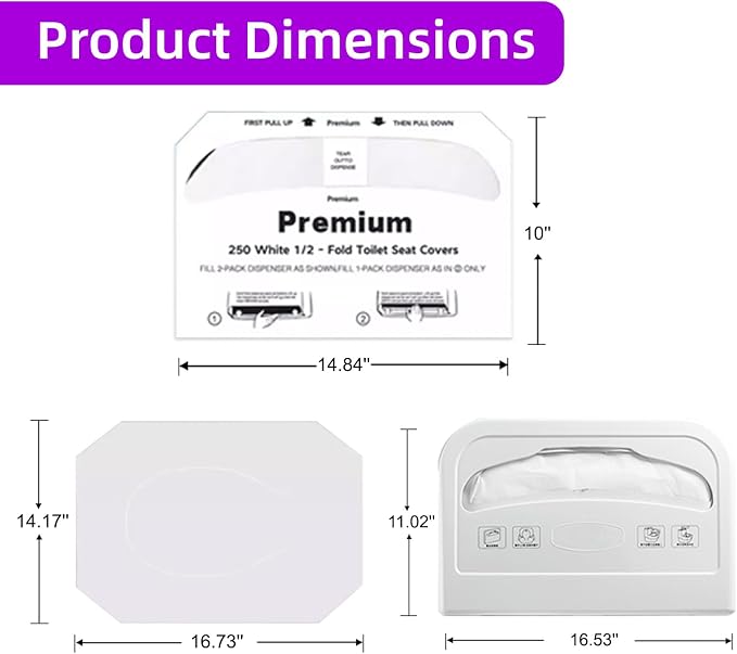 Flushable Toilet Seat Covers - 1000 Pcs, 4 Packs of 250 | Disposable, 14x16.5" Half-Fold | For Airplane, Camping, Public Restrooms | Adult & Kids Potty Training