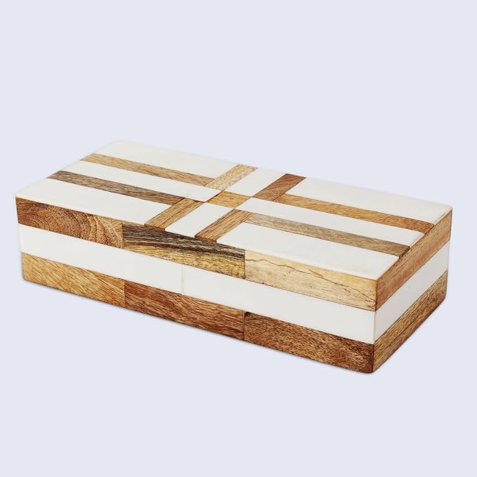 Handicrafts Home White Decorative Storage Box with Lid Wooden Coffee Table Storage Box Decorative Box Organizer for Living Room Home Decor – Resin Inlay Patisserie Delight Collection- 10x4.5x2.5