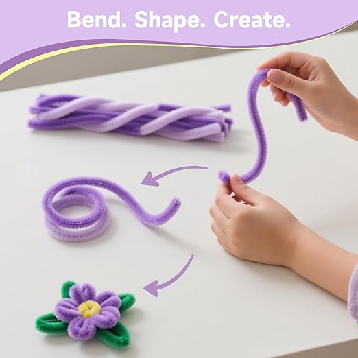 Pipe Cleaners Craft 300PCS 3 Colors Purple Pipe Cleaners Bulk 30CM Limpia Pipas para Manualidades Fuzzy Wire Chenille Stems for Arts Crafts and Creative DIY Projects Decorations
