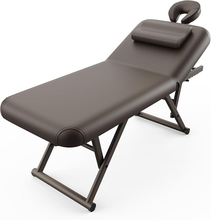 Olela Heavy Duty Stationary Massage Table - Adjustable Massage Table with Adjustable Height & Backrest, Treatment Tables with PU Leather, C-Shaped Pillow and Sturdy Metal Frame Support Up to 1000LBS