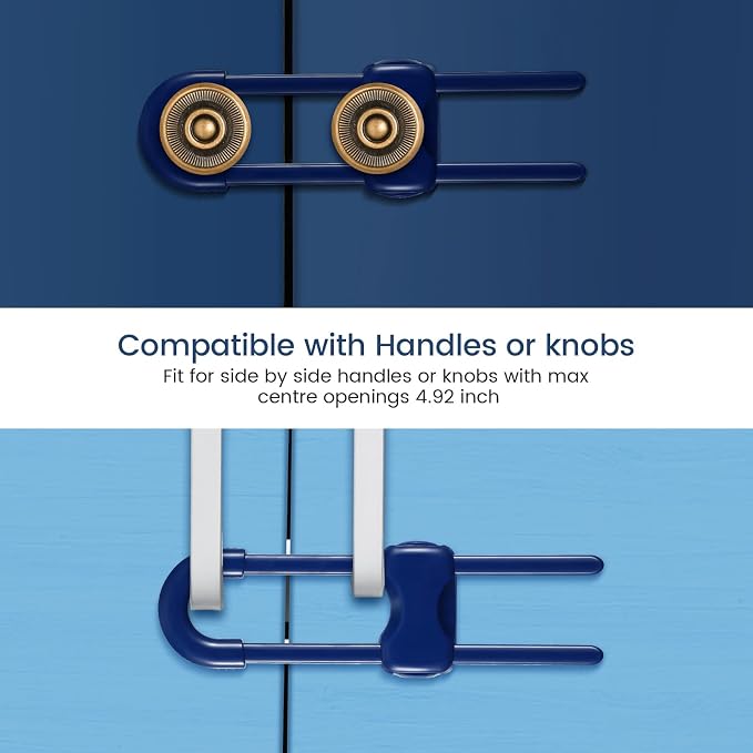 Jetec 10 Pack Baby Cabinet Locks, No Adhesive No Drill Child Safety Locks for Cabinets with Knobs or Handles, Adjustable U-Shaped Child Proof Latches for Cupboards, Fridge, Closet, Pets(Blue)