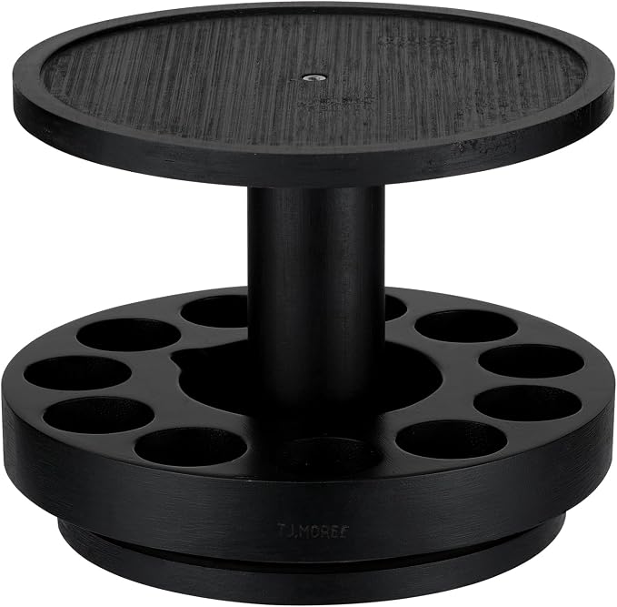 TJ.MOREE Bamboo Essential Oil Organizer 2-Tier Carousel Holder, Black | Bamboo Material, Fits 5 ml to 30 ml Essential Oil Bottles, Suitable for Home and Office Spaces