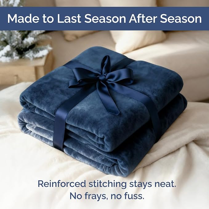 Fleece Blanket Twin Size - Ultra-Soft Warm Flannel Fleece Blanket - Navy | Soft, Warm, Outdoor Picnic Blanket for Camping, Travel, Lightweight, Cozy, Anti-Static, Home Decor Gifts for Men & Women