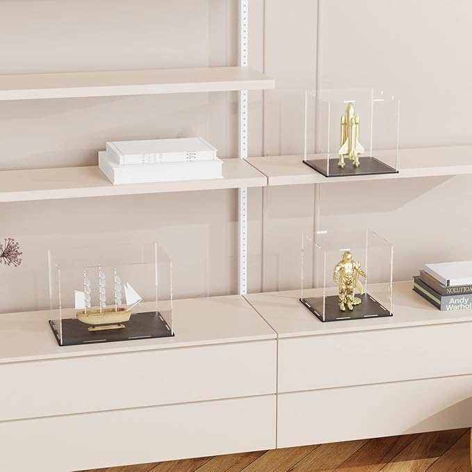 SVENJBB Large Display Case for Dolls, 13x13x16 Inch Acrylic Box for Trophy and Figures, Clear Acrylic Display Cases with Matte Black Base for Collection Protection and Storage