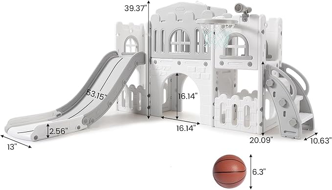 GarveeLife 8-in-1 Toddler Indoor Playground with Slide: Baby Slide Playset for Toddlers Ages 1-3 Outdoor Play, Kids Slide Includes Basketball Hoop, Climber, Crawling Tunnel, Telescope, Toy Storage