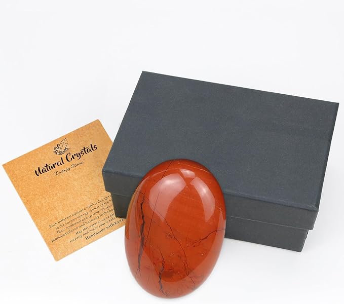MAIBAOTA 2.4" Large Red Jasper Crystals Stone Polished Palm Stone Healing Crystals 0.7" Thick Natural Reiki Gemstone Worry Stone Energy Balancing Anxiety Stress Relief Meditation 1 Pc
