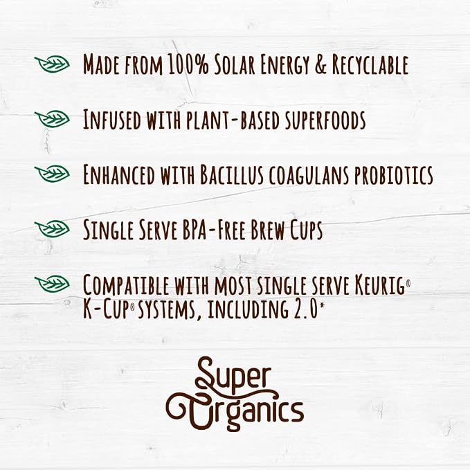 Super Organics Awake Black Tea Pods With Superfoods & Probiotics Keurig K-Cup Compatible Energy, Revitalizing, Refreshing Chai Tea k Cups, USDA Certified Organic, Vegan, Non-GMO, Natural & Delicious, 10ct