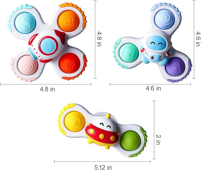 ALASOU 3PCS Pop Suction Cup Spinner Toys for 1 Year Old Boy Girl|Novelty Spinning Tops Toddler Toys Age 1-2|Sensory Baby Bath Toy for Toddlers 1-3|12 18 Months Boy Birthday Gift for Infant
