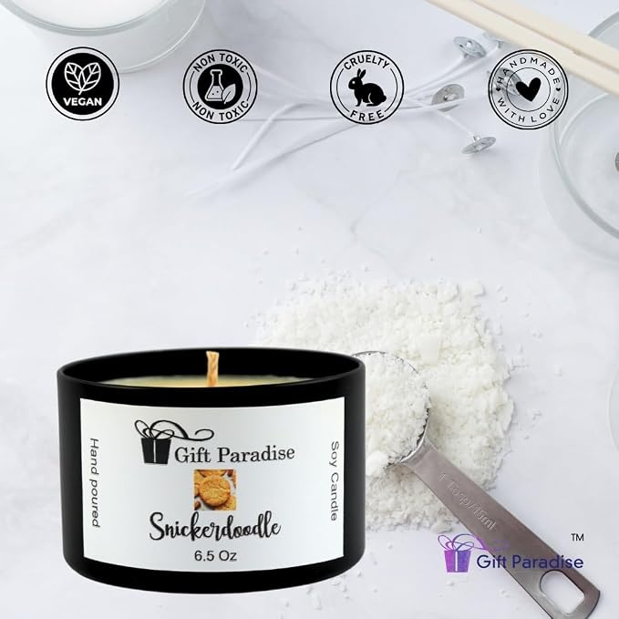 Snickerdoodle Soy Wax Candle in Black Metal Tin, 6.5 oz, Cotton Wick