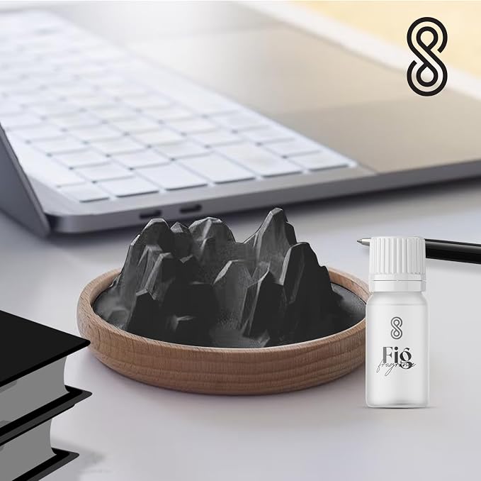 Aroma Diffuser Diatomite Mountain Stone with Wooden Stand Essential Oil Diffuser with Aromatherapy Fig Fragrance Oil Diffusers for Home, Room Decor | 10 ML (Diatomite Mountain Aroma Stone (Black))