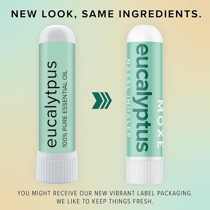 MOXĒ Eucalyptus Essential Oil Nasal Inhaler, Sinus & Congestion Relief, Daily Relaxation, Stress Relief, Therapeutic No-Mess Aromatherapy, Pure and Natural, Made in USA (3 Pack) packaging may vary