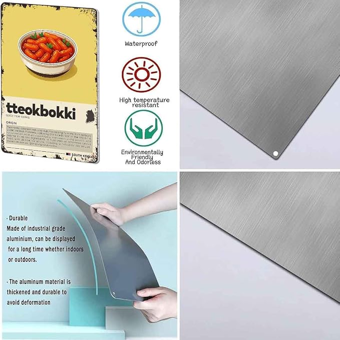 Vintage Retro 8x12 Inch Aluminum Tteokbokki Spicy Rice Cakes Food Art Wall Decor, Perfect For Kitchen Dining Room Restaurant Farmhouse Man Cave Garage Decoration, Ideal For Korean Food Lovers