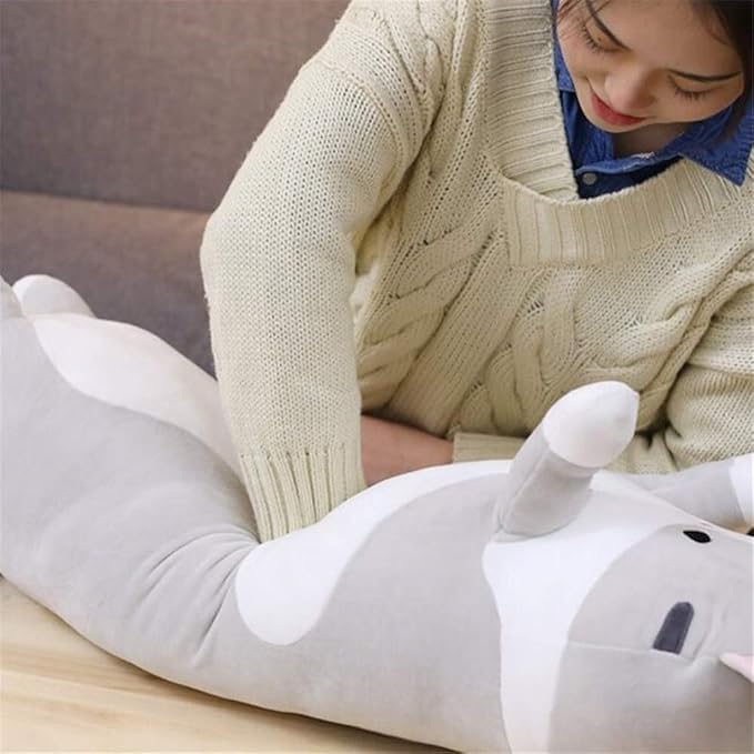 shangman Lovely Plush Cat Doll Cute Cartoon Soft Stuffed Kitten Pillow Long Throw Sleeping Pillow Doll Toy Gift for Kids Girlfriend Multiple Size (Grey,110cm/43.3in)