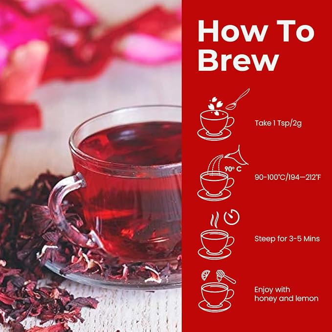 BLUE TEA - Hibiscus Tea - 1.76 Oz - Pack of 2 (100 Cups) Loose | SKIN GLOW ENHANCING TEA | Herbal Tea - Flower Based - Non-Bitter - Caffeine Free - Tangy Flavour - Vegan | Reusable Pet Jar