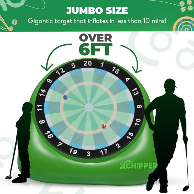 SWOOC Gamesยฎ โ Bull Chipperโข | Giant Golf Darts (Over 6ft Tall) w/ 10+ Golf Games | Backyard Game with Air Pump | Yard Game for Adults | Giant Outdoor Fun for Adults and Family | Outside Activity