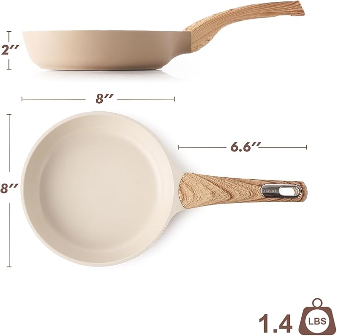 SENSARTE 8inch Ceramic Nonstick Frying Pan Small Skillet, Taupe | Healthy Ceramic Coating Omelette Pan, Non-toxic Kitchen Cooking Chef's Pan, PFOA/PFAS/PTFE Free, Induction Compatible