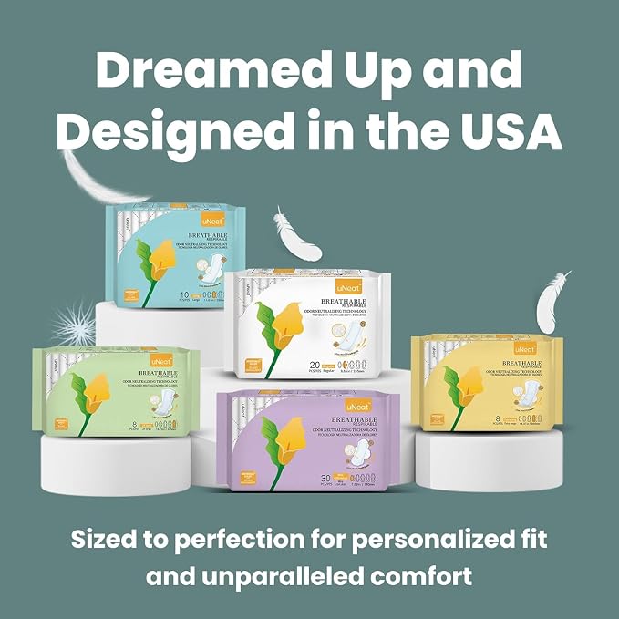 uNeat Ultra Thin Pads with Wings for Women, Sanitary Napkins for Teen and Tweens, Regular Absorbency, Unscented, Eliminates Odor (Regular, Size 2, 80 Count)