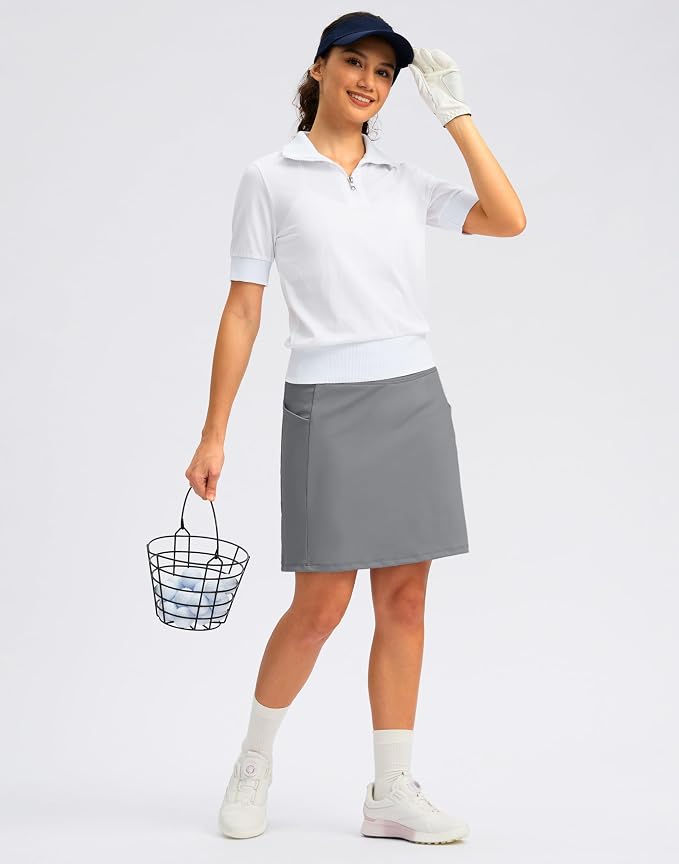 Women's 18" Skorts with 4 Side Pockets High Waisted Long Golf Skirt | Soft, Lightweight, Stretch, Breathable, Mesh Built-in Shorts, Athletic, Tennis, Dressy, Casual