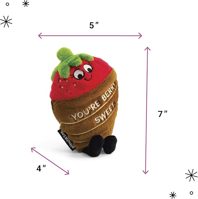 Strawberry Plushie - You're Berry Sweet Punny Chocolate Strawberry Plush, Cute Food Plushie Gift for Kids