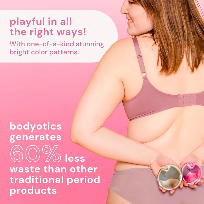 Bodyotics Reusable Menstrual Disc - 4 Pack Bundle, Red/Orange & Pink/Beige | Leak-Proof Alternative to Cups, Tampons & Pads for Light or Heavy Flow; Body-Safe Silicone with 12 Hour Wear