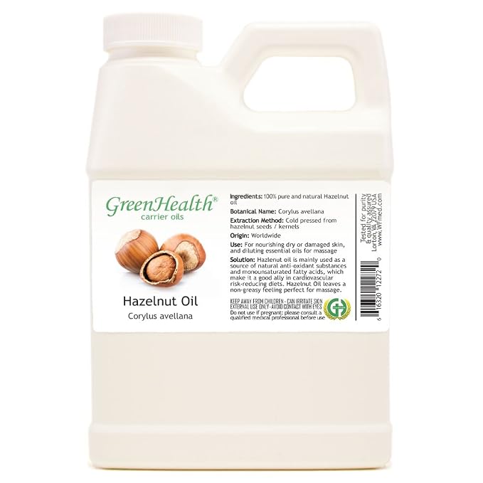 Hazelnut Carrier Oil – 16 fl oz (473 mL) – 100% Pure, Cold-Pressed – Natural Base Oil in Plastic Jug – Ideal for Aromatherapy, DIY Beauty, and Everyday Personal Care