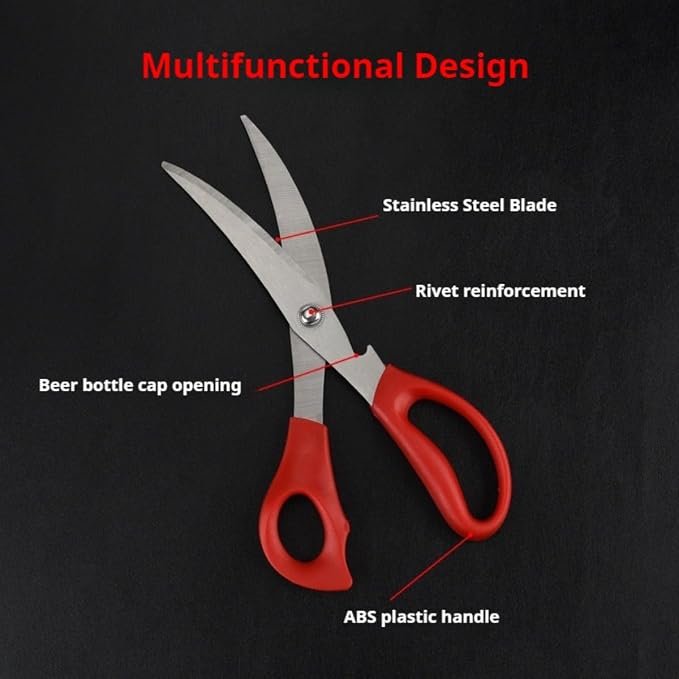 304 Stainless Steel Korean BBQ Scissors and Tongs Set,korean curve shape shears for kitchen use 9.45 inch Scissors(Black+Red) +(9.45+11) inch Tongs 4 in 1 Utensil set for Cooking