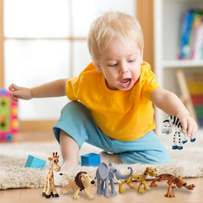 ArtCreativity Cartoon Animals Figurines for Kids - Set of 6 - Cute Cartoonish Design - Durable Plastic Play Set - Cool Storage Box - Great Gift Idea, Safari and Jungle Favors for Boys & Girls