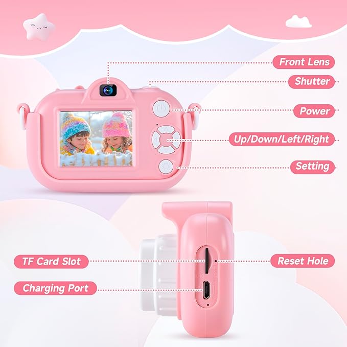 Kids Camera Toys for 3-8 Year Old Girls and Boys, Children Digital Camera with Cute Soft Silicone Case, 1080P Video Camcorder Present with 32GB SD Card – Birthday Gift for Kids