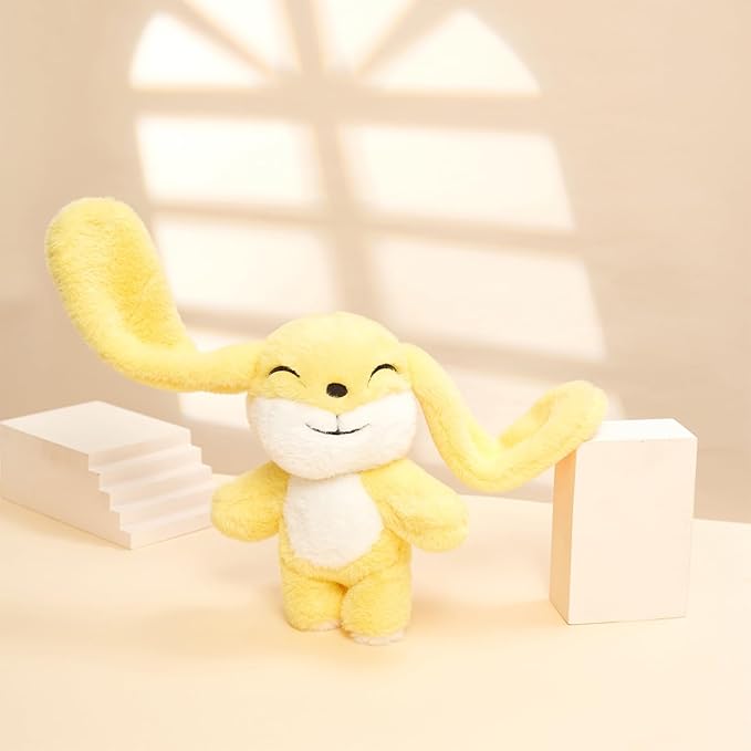 Bunny Plush Toy Stuffed Animal Funny Rotating Head Rabbit Plush Pillows Toy Cute Sensory Soft Stuffed Animals Doll That Show Your Mood Stuffed Bunny For Easter Christmas Birthday Gift,11in(Yellow)