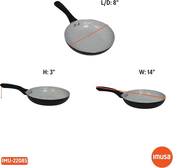 IMUSA 8 Inch Premier Cera Aluminum Speckled Gray Ceramic Fry Pan | Cookware with Nonstick Surface, PTFE-Free, Lightweight, Ideal for Eggs, Meat, Fish, Versatile Skillet