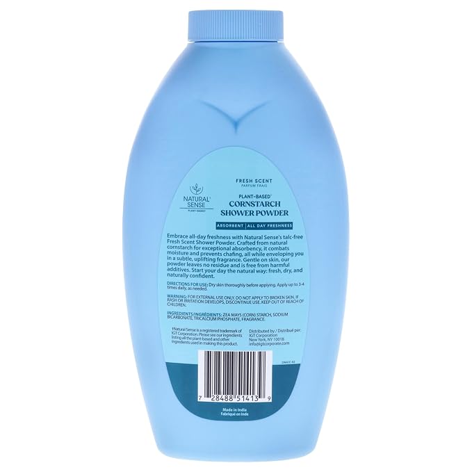 Dr. Natural Natural Sense Plant-Based Cornstarch Shower Powder - Fresh Scent for Unisex - 10 oz Powder
