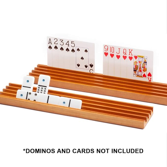GSE Games & Sports Expert Set of 4 Wooden Domino and Playing Cards Trays Holders Organizer. Premium Domino Tiles Racks for Mexican Train Dominoes and Cards Games