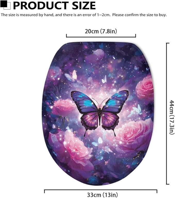 Purple Butterfly Toilet Lid Cover with Elastic Bottom for Bathroom Butterflies Toilet Seat Pads Universal Toilet Tank Cover Replacement Bathroom Dust Cover Replacement