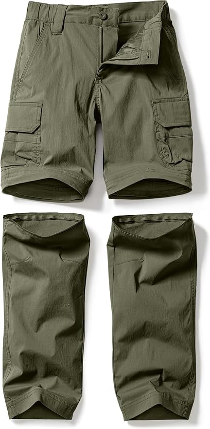 CQR Kids Youth Hiking Cargo Pants, UPF 50+ Quick Dry Convertible Zip Off Pants, Outdoor Camping Pants