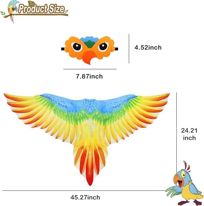 Bird-Costume-Parrot-Wings for Kids with Bird Headbands, Boys Girls Eagle Dress-up Cape Halloween Party Favors Gifts