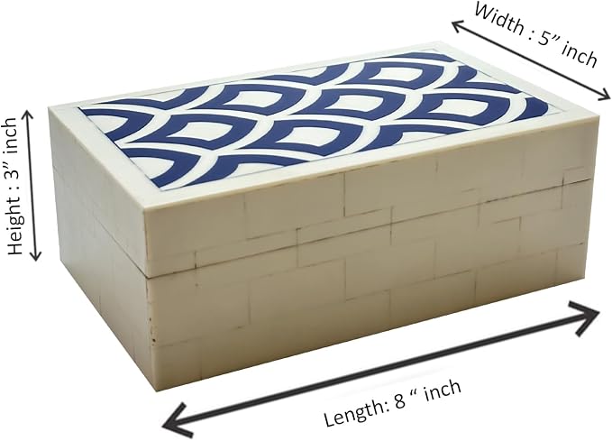 Perilla Home Home Decor Decorative Storage Wooden Box Small Rectangle Irusu Organizer Tool Stash Card Craft Book Treasure Trinket Memory Keepsake Jewelry Box Gifts For All Blue and Off White