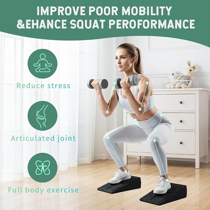 Squat Wedge Block Set of 3 - High-Density EPP Slant Board with 8.5ยฐ & 17ยฐ Stackable Angles - Deep-Groove Anti-Slip Surface for Calf Stretching, Physical Therapy & Ankle Mobility