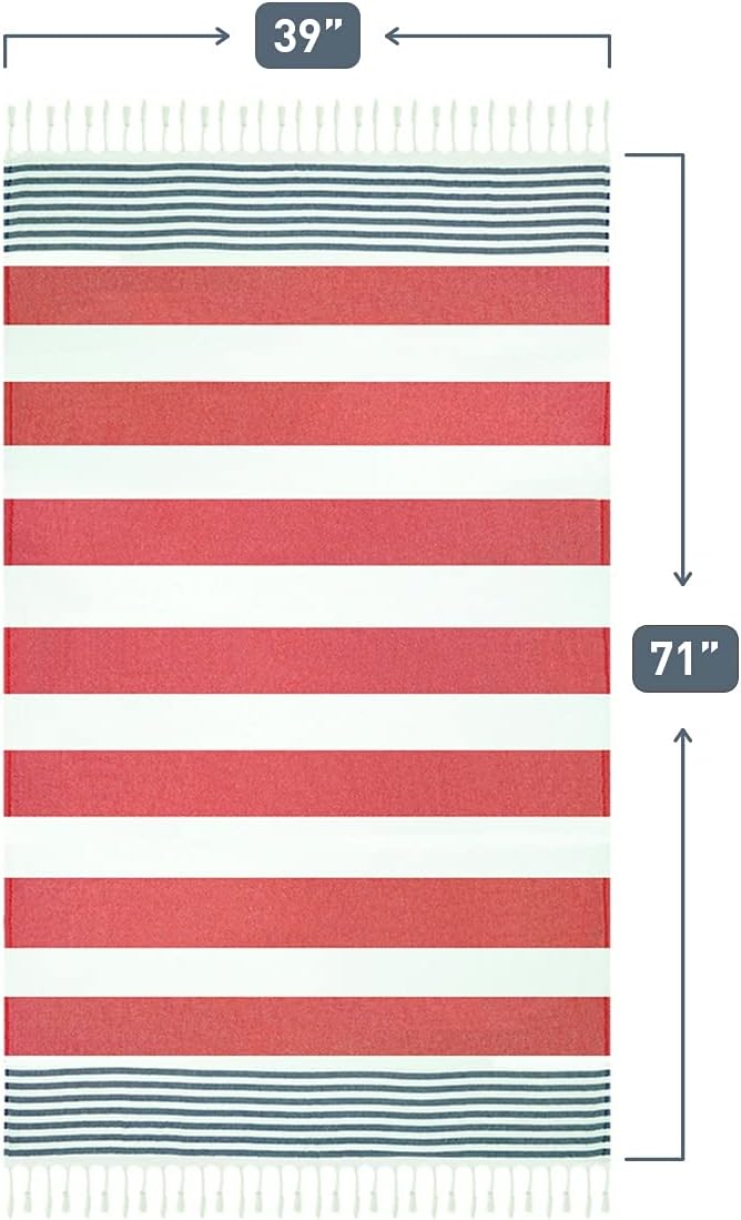 HAVLULAND Turkish Beach Towels, Oversized 40"x72" Turkish Bath Towel, Highly Absorbent Quick Dry Sand Free Beach Towels for Beach Pool Spa Gym Yoga Travel Camping Picnic Blanket - Red/Blue