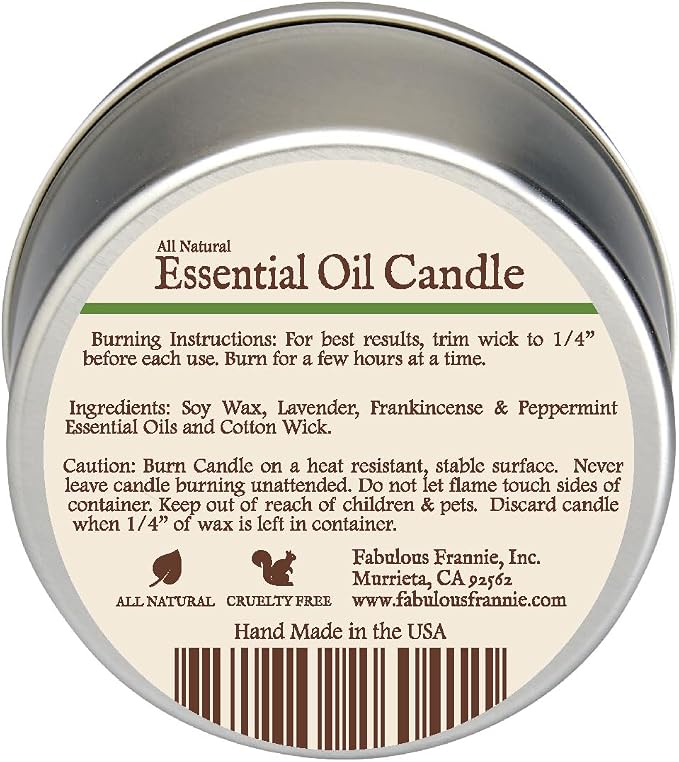 Fabulous Frannie All Natural Aromatherapy Soy Candle Travel tin Made with Pure Essential Oils 100 Hours Burn time 6oz (Head Aid)
